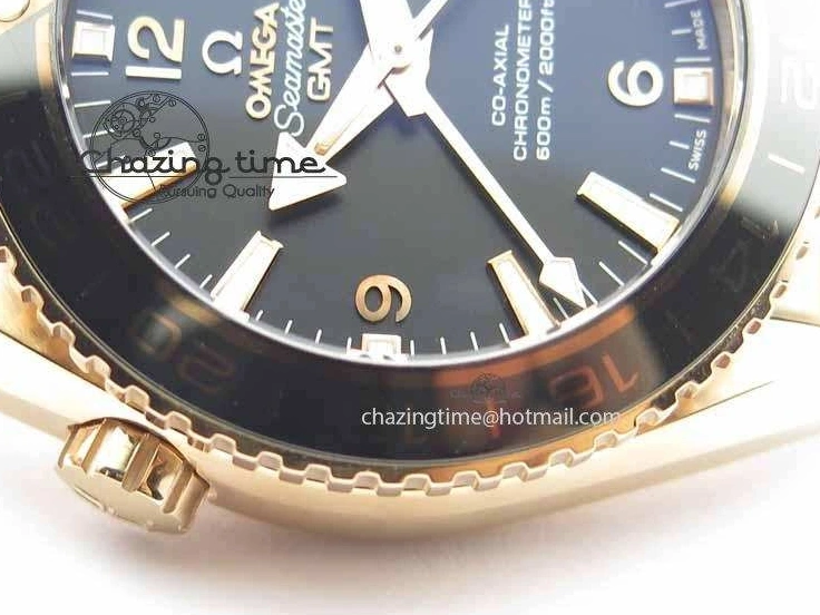 1221 Efficient Planet Ocean GMT 43.5mm RG V6F 1:1 Best Edition Black Dial On RG Bracelet A 8182